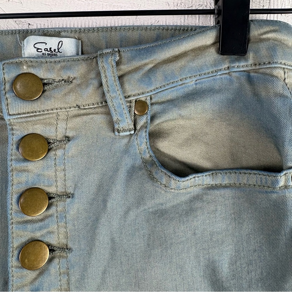 Easel Washed Denim Green Blue Wide Leg Jeans Small High Waist 5 Buttons Cropped - Picture 5 of 10